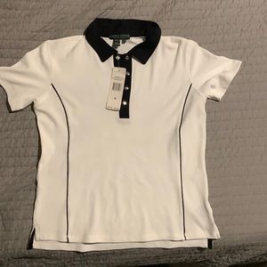NWT Lauren Active Female Golf Shirt size M - White with black collar